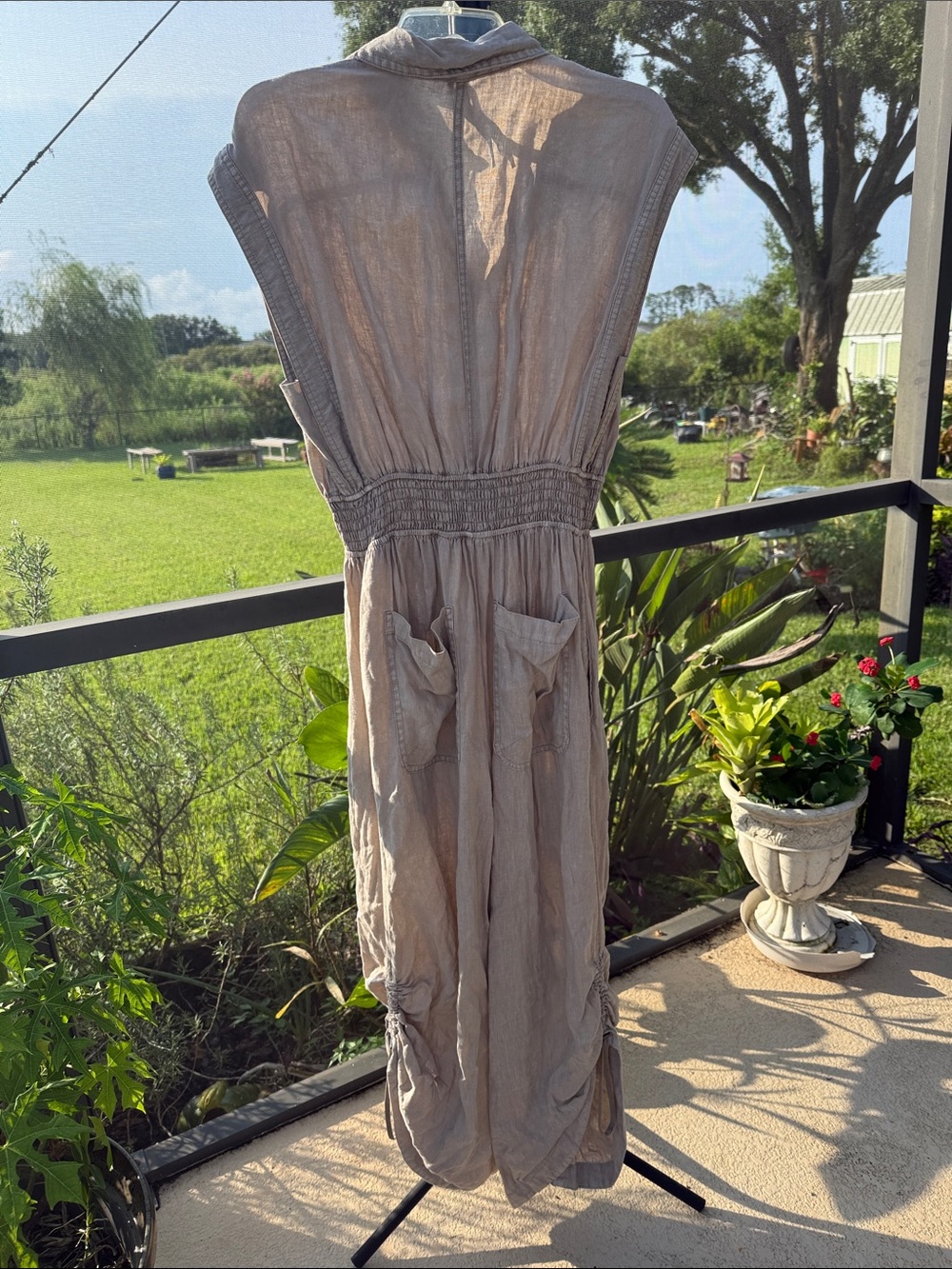 Anthropologie linen Taupe Button-Front Sleeveless Jumpsuit ST - Picture 5 of 11